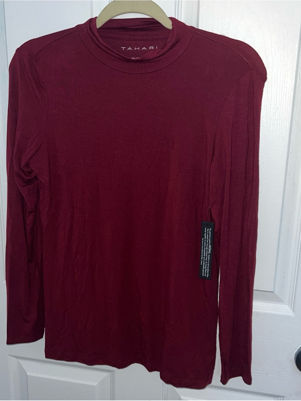 Tahari Long-Sleeve Crewneck Top - Burgundy
